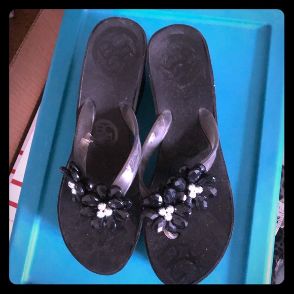 BCBG Generation Embellished Thong Wedge Sandals - Picture 2 of 8